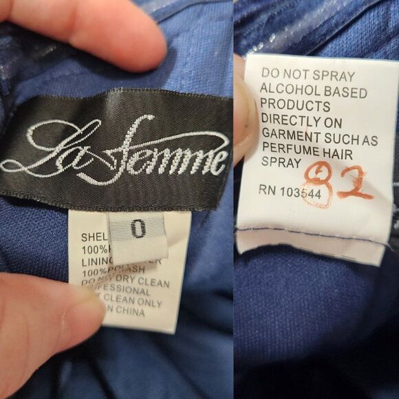 La Femme Navy Trumpet Off Shoulder Sexy Classic Beauty Size 0 28450 - Picture 14 of 16